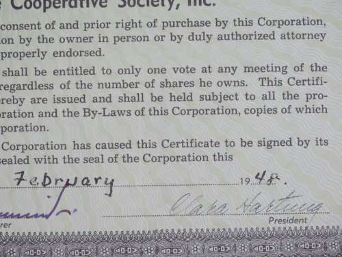 1948 Morningside Cooperative Society Inc, Stock Certificate, 1 Shares, 1006