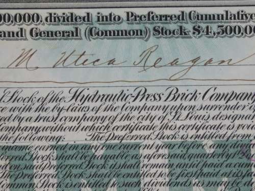 1907 Hydraulic-Press Brick Company, Stock Certificate, 2 Shares, C408