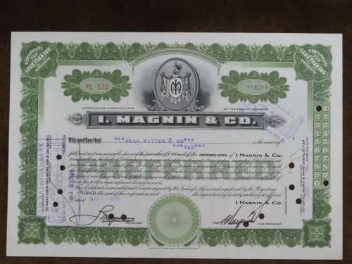 1930 I Magnin and Company, Stock Certificate, 10 Shares, 532