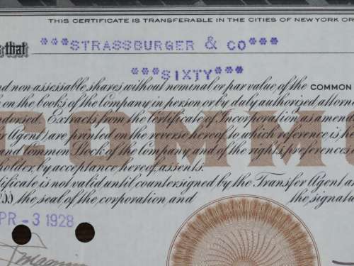 1928 I Magnin and Company, Stock Certificate, 60 Shares, SFL77