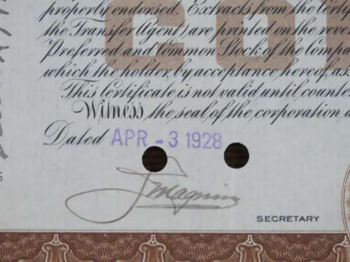 1928 I Magnin and Company, Stock Certificate, 60 Shares, SFL77