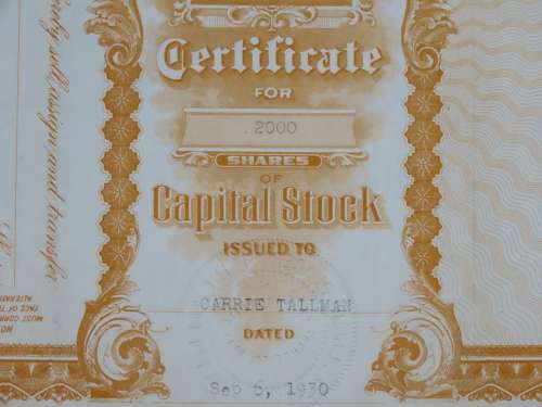 1930 Auburn Placer Mining Company, Stock Certificate, 2000 Shares, 17