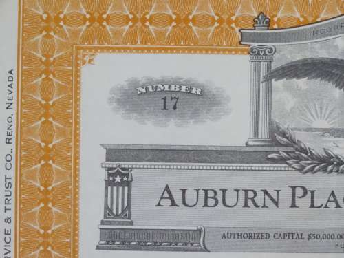 1930 Auburn Placer Mining Company, Stock Certificate, 2000 Shares, 17