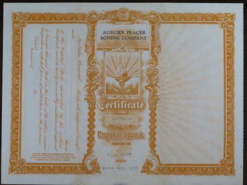 1931 Auburn Placer Mining Company, Stock Certificate, 200 Shares, 78