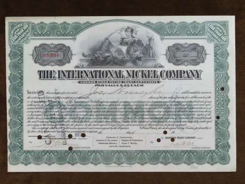 1917 International Nickel Company, Stock Certificate, 4 Shares, SN2014