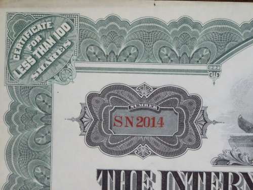 1917 International Nickel Company, Stock Certificate, 4 Shares, SN2014