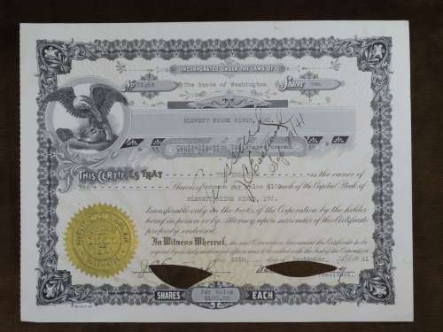 1941 Blewett Ridge Mines, Stock Certificate, 10 Shares, 8
