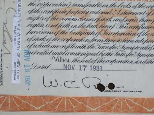 1931 Blue Ridge Corporation, Stock Certificate, 20 Shares, 26655