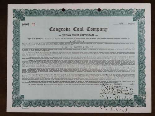 1942 Cosgrove Voal Company, Stock Certificate, 8 Shares, 52