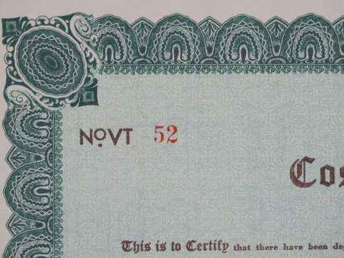 1942 Cosgrove Voal Company, Stock Certificate, 8 Shares, 52