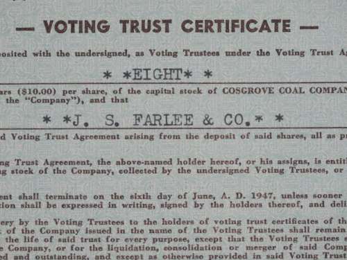 1942 Cosgrove Voal Company, Stock Certificate, 8 Shares, 52