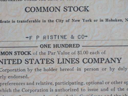 1943 United States Lines Company, Stock Certificate, 100 Shares, 11915