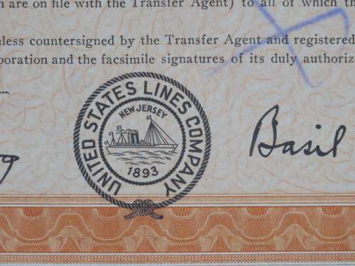 1943 United States Lines Company, Stock Certificate, 100 Shares, 11915