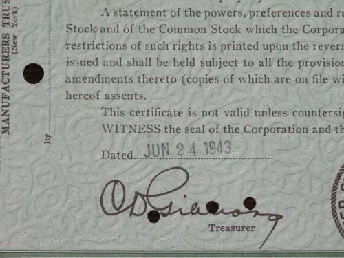 1943 United States Lines Company, Stock Certificate, 30 Shares, 1702