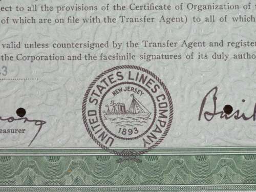 1943 United States Lines Company, Stock Certificate, 30 Shares, 1702