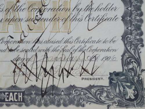 1906 American Shade Machine Company, Stock Certificate, 1588 Shares, 58