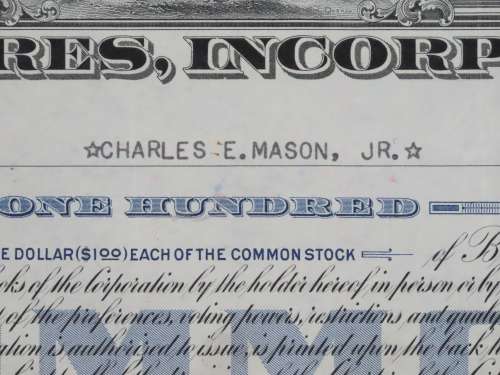 1946 Bond Stores Incorporated, Stock Certificate, 100 Shares, C21626