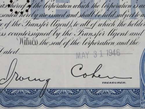 1946 Bond Stores Incorporated, Stock Certificate, 100 Shares, C21626