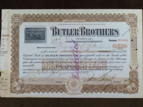 1919 Butler Brothers, Stock Certificate, 25 Shares, B21424