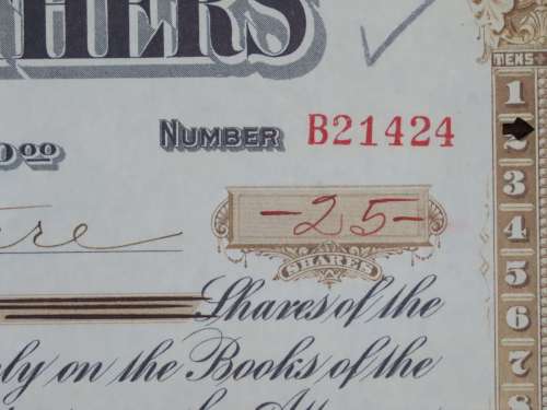 1919 Butler Brothers, Stock Certificate, 25 Shares, B21424