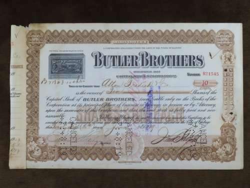 1919 Butler Brothers, Stock Certificate, 10 Shares, B21545