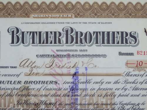 1919 Butler Brothers, Stock Certificate, 10 Shares, B21545