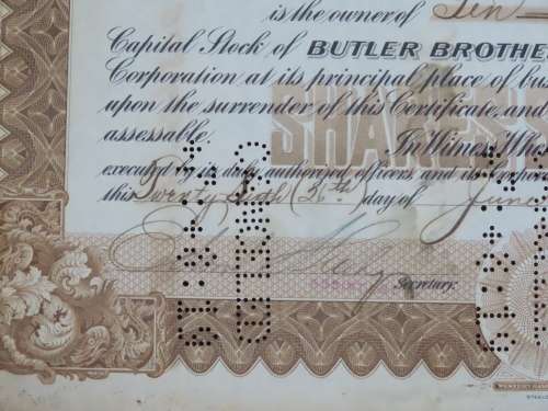 1919 Butler Brothers, Stock Certificate, 10 Shares, B21545