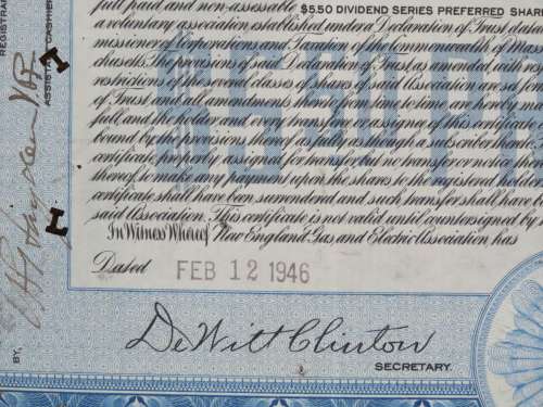 1946 New England Gas and Electric Association, Stock Certificate, 100 Shares, 2851