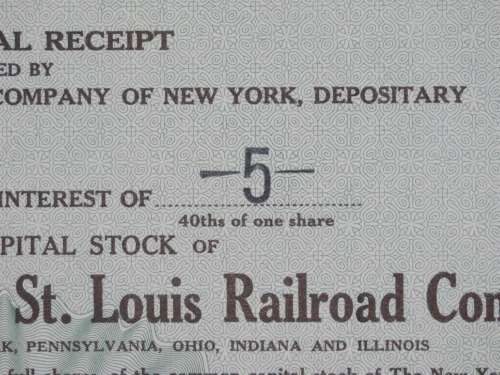 1947 New York Chicago and St Louis Railroad Company, Stock Certificate, 5 Shares, 15470