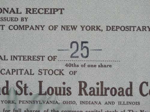 1947 New York Chicago and St Louis Railroad Company, Stock Certificate, 25 Shares, 61887