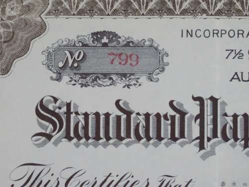1935 Standard Paper Manufacturing Company, Stock Certificate, 20 Shares, 799
