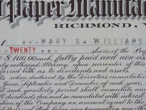 1935 Standard Paper Manufacturing Company, Stock Certificate, 20 Shares, 799