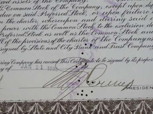 1935 Standard Paper Manufacturing Company, Stock Certificate, 20 Shares, 799