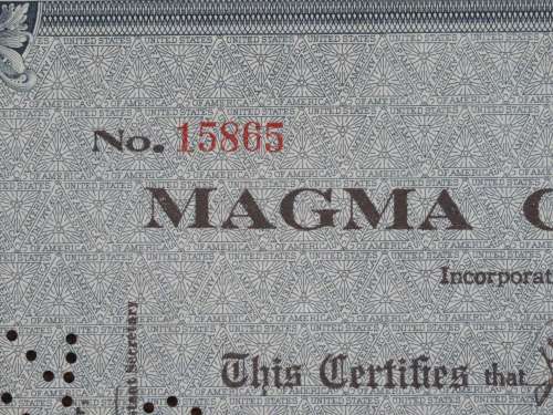 1919 Magma Copper Company, Stock Certificate, 100 Shares, 15865
