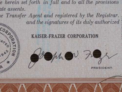 1946 Kaiser Frazer Corporation, Stock Certificate, 100 Shares, S11957