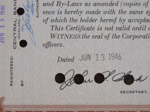 1946 Kaiser Frazer Corporation, Stock Certificate, 100 Shares, S11957