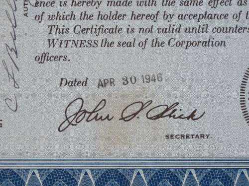 1946 Kaiser Frazer Corporation, Stock Certificate, 20 Shares, 15982