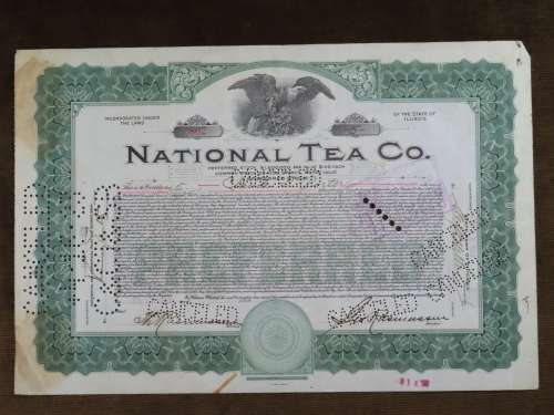 1920 National Tea Company, Stock Certificate, 5 Shares, 802