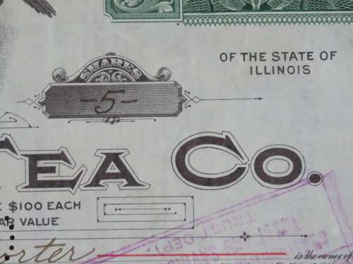 1920 National Tea Company, Stock Certificate, 5 Shares, 802