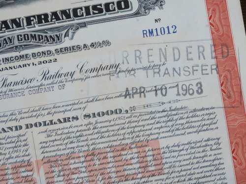 1948 St Louis San Francisco Railway Company, $1000 Bond Certificate RM1012