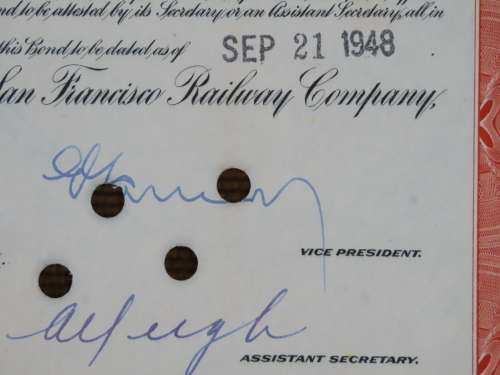 1948 St Louis San Francisco Railway Company, $1000 Bond Certificate RM1012
