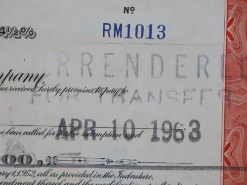 1948 St Louis San Francisco Railway Company, $1000 Bond Certificate RM1013