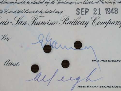 1948 St Louis San Francisco Railway Company, $1000 Bond Certificate RM1013