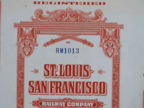 1948 St Louis San Francisco Railway Company, $1000 Bond Certificate RM1013