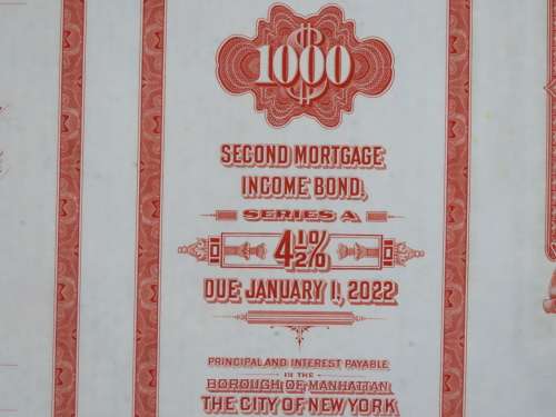 1948 St Louis San Francisco Railway Company, $1000 Bond Certificate RM1014