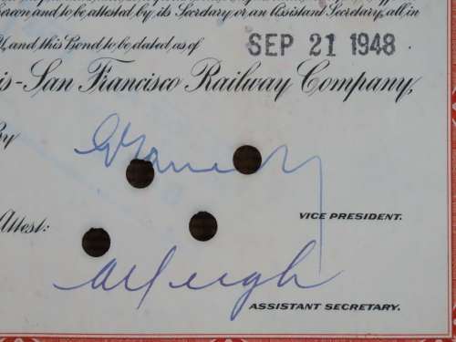 1948 St Louis San Francisco Railway Company, $1000 Bond Certificate RM1014