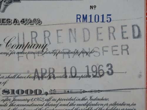 1948 St Louis San Francisco Railway Company, $1000 Bond Certificate RM1015