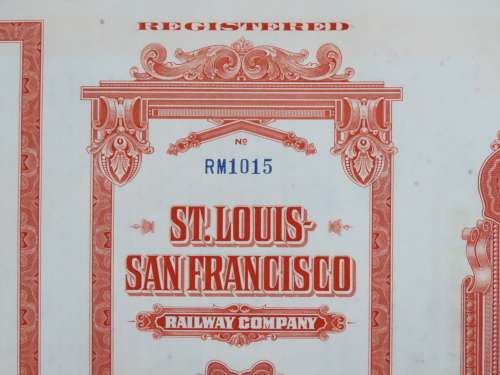 1948 St Louis San Francisco Railway Company, $1000 Bond Certificate RM1015