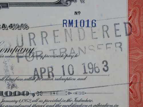 1948 St Louis San Francisco Railway Company, $1000 Bond Certificate RM1016