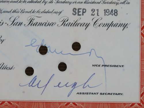 1948 St Louis San Francisco Railway Company, $1000 Bond Certificate RM1016
